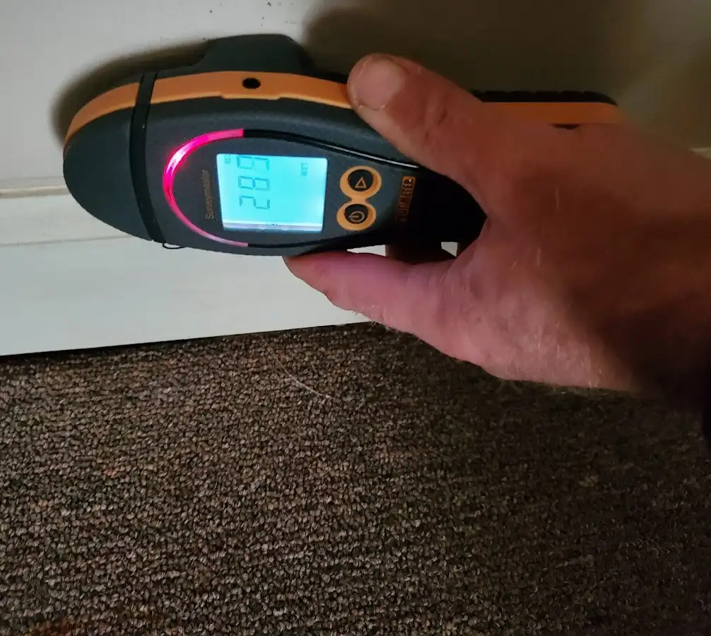 Moisture detection at baseboard during Storm Damage Restoration in Epping